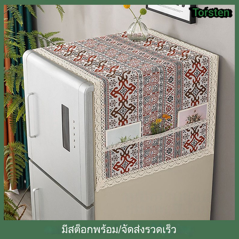 ฝาครอบตู้เย็น ขนาด 55x130 ซม. จากผ้าฝ้ายและลินิน ดีไซน์กันฝุ่น มาพร้อมถุงเก็บ สําหรับเครื่องซักผ้า ใช้ในครัวเรือน