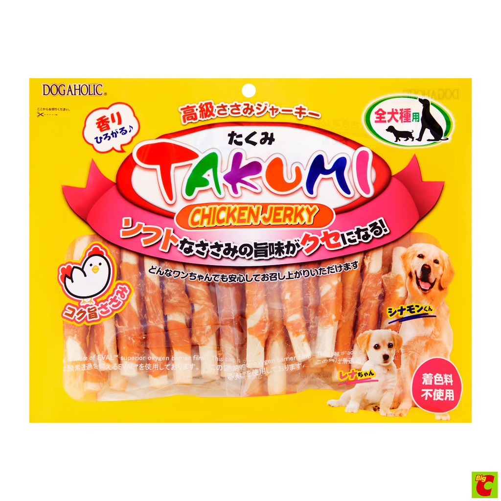 ทาคูมิ ชิกเก้นเจอร์กี้ ขนมสุนัข (เนื้อไก่พันแท่งขนมปังอบกรอบ) 30 ชิ้น 400 ก.