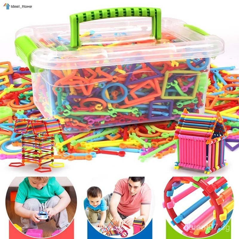 ชุดของเล่นบล็อกตัวต่อสําหรับเด็กพร้อมกล่องแท่งแกะสลักรูปร่างผสมแบบยืดหยุ่น DIY ของเล่นเพื่อการศึกษา 