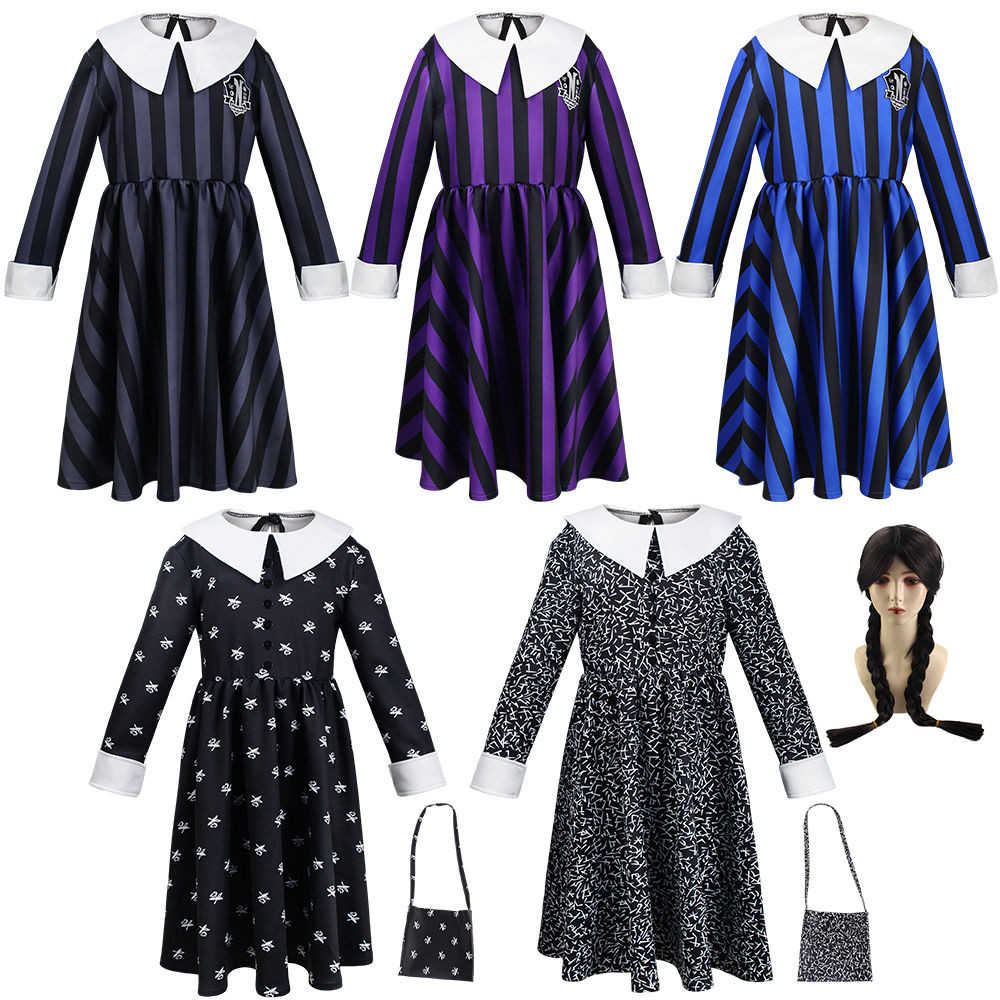 ชุดคอสเพลย์ The Addams Family Wednesday สไตล์ Lolita สำหรับภาพยนตร์และเกม