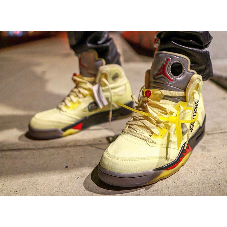 Coax Off-White X Air Jordan 5 AJ5 พัดลมสีขาว OW Co-Branded Cicada Wing DH8565-100