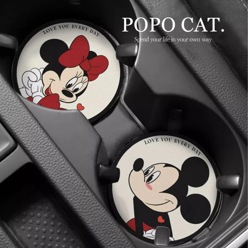 Disney Mickey Minnie Car Coaster น่ารักการ์ตูนบุคลิกภาพแฟชั่นรถ Goodies Anti-slip Anti-Scalding Storage Mat ของขวัญวันหยุด