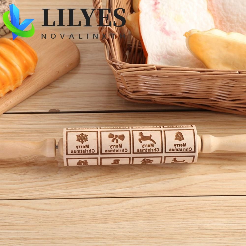 LILYES Rolling Pin Pastry แกะสลักนูน DIY คุกกี้แม่พิมพ์
