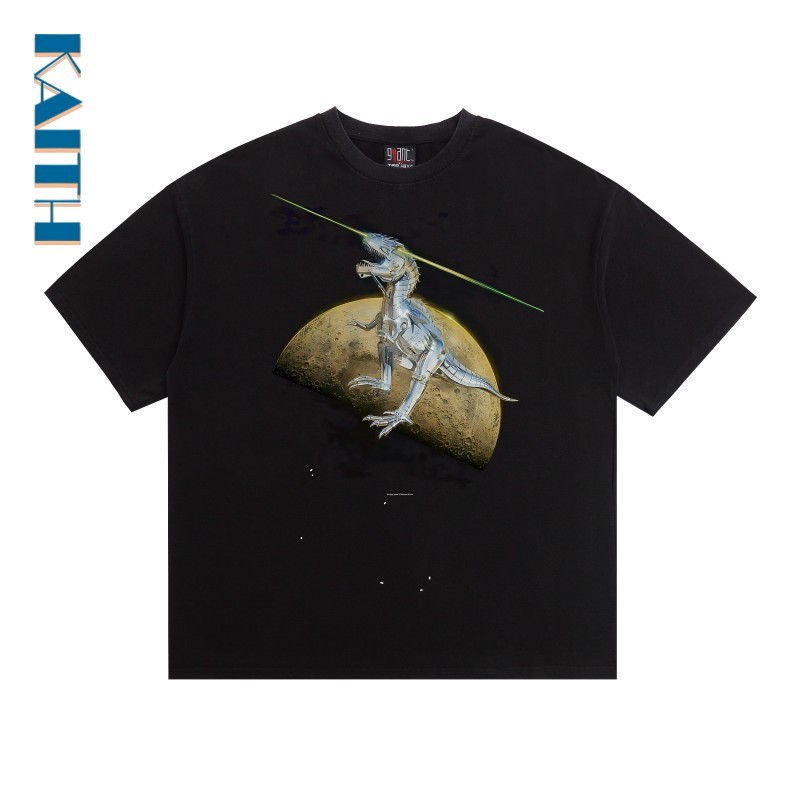 เสื้อยืดวินเทจแขนสั้นลายไดโนเสาร์สำหรับผู้ชาย