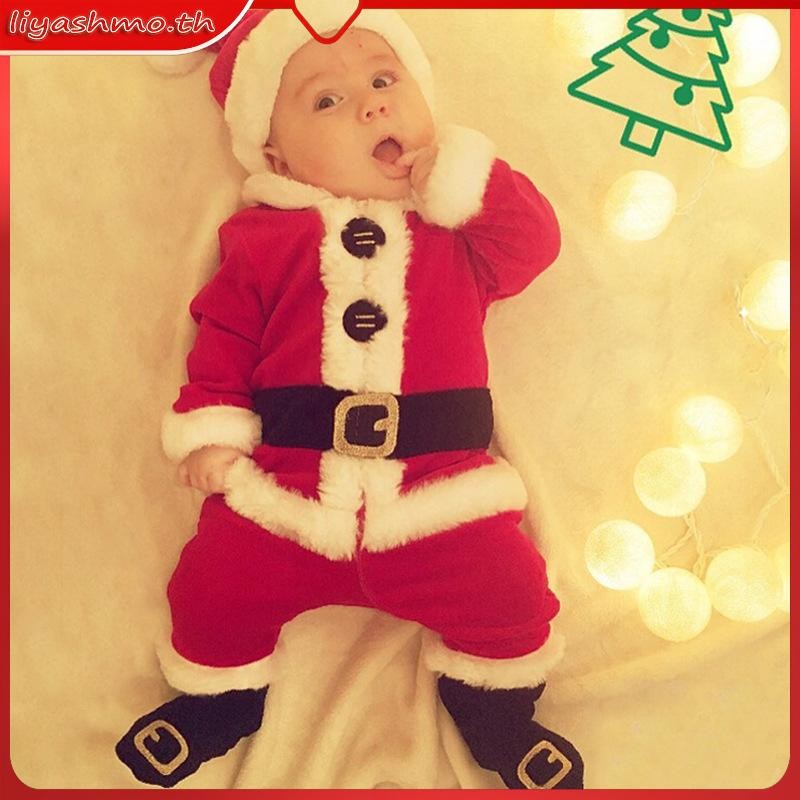 Cpy ทารกแรกเกิดคริสต์มาส Santa Claus เครื่องแต่งกาย 4 ชิ้นขนแกะเสื้อกางเกงหมวกรองเท้าชุดเด็กวัยหัดเด