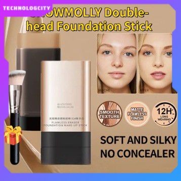 ฟรี ของขวัญSNOWMLLY Double-head Foundation Stick Foundation Brush 20g มอยเจอร์ไรเซอร์, ควบคุมความมัน