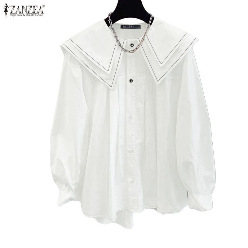 ZANZEA เสื้อผู้หญิงสไตล์เกาหลี ลายเส้นตัดกัน กระดุมสองชั้น เหมาะสำหรับฤดูใบไม้ร่วง