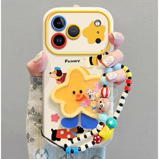 สําหรับ IPhone 17 Air 16 15 14 13 12 11 Pro Max X XR XS Max 7 8 Plus ลูกสุนัขการ์ตูนน่ารักพร้อมขาตั้งสร้อยข้อมือรูปดาวตัวอักษรน้อยเคสโทรศัพท์ปกอ่อน