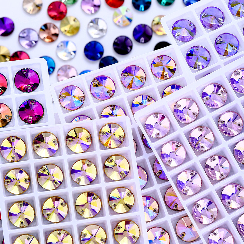 สี Rivoli แก้วคริสตัล Flatback สำหรับตกแต่งกระเป๋าและเสื้อผ้า DIY
