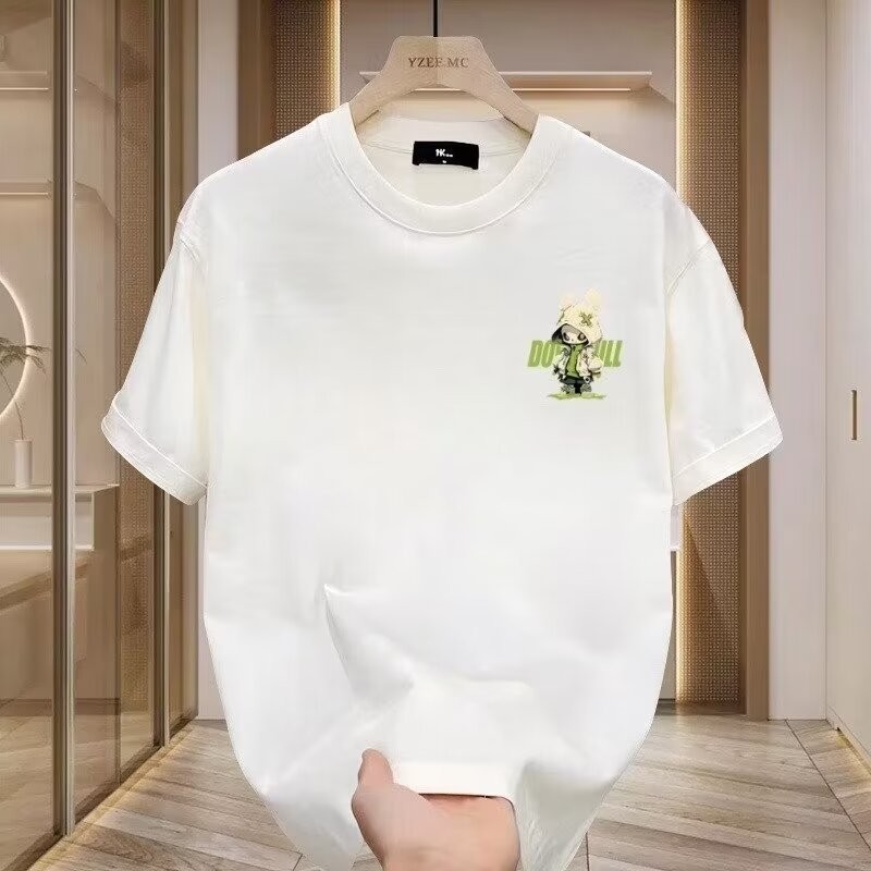2025 NEW 2025 2024 Summer Heavyweight Short Sleeve T-Shirt Unisex Trendy Men's Round Neck Printed Ve