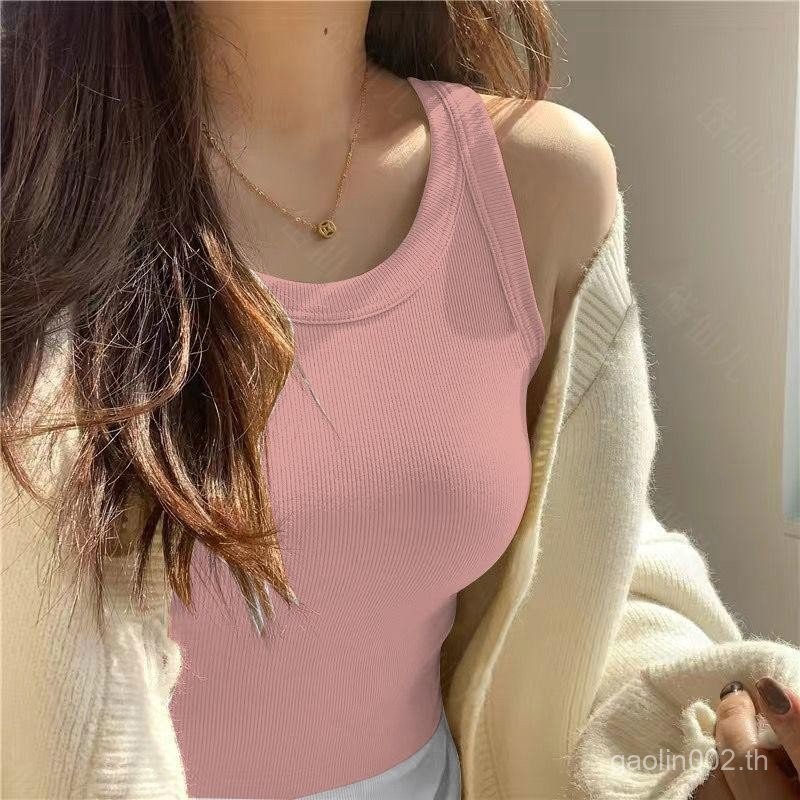 XY Home (S-5XL) เสื้อกล้ามสำหรับผู้หญิง มีบราในตัว ดีไซน์เปิดไหล่ สีทึบ นุ่ม สบาย