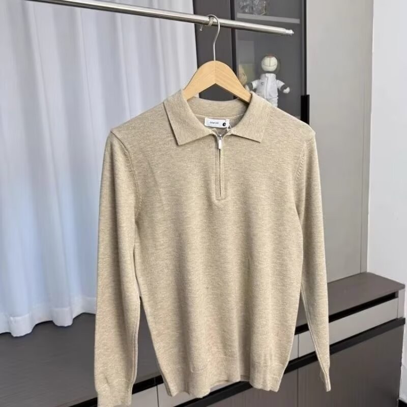 2025 NEW 2025P33 9822 Network Pattern Turn-Down Collar Zipper Knit Sweater Core Spun Yarn 4 Colors M