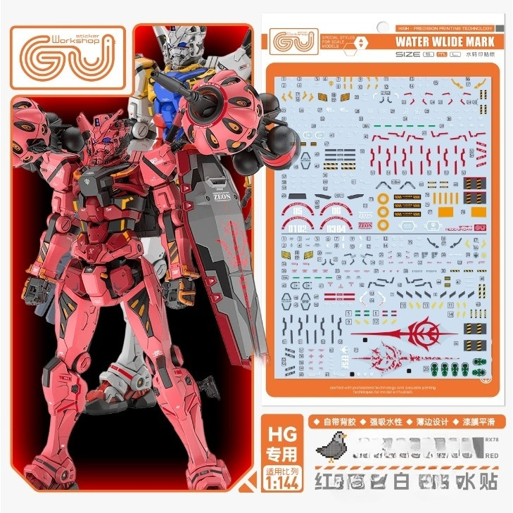 GUGU HG RED / WHITE GQuuux Water Slide Decal (ไม่รวมชุด) GUGUHG022