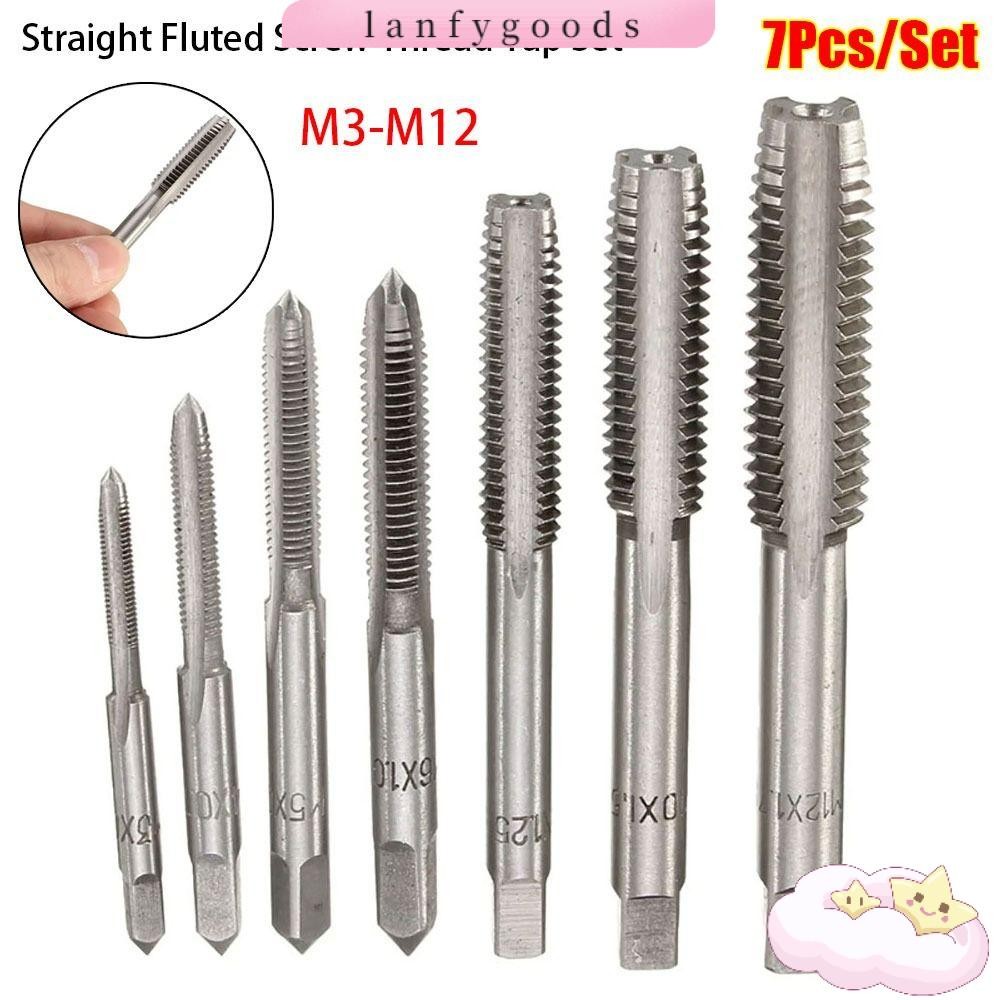 LANFYGOODS 7 ชิ้น/เซ็ต Plug Tap Drill Bits Set, ขวามือ|ชุดต๊าปเกลียวสกรูก้านสี่เหลี่ยม, ชุดเครื่องมือต๊าปเกลียวปลายแหลม HSS เมตริก M3-M12
