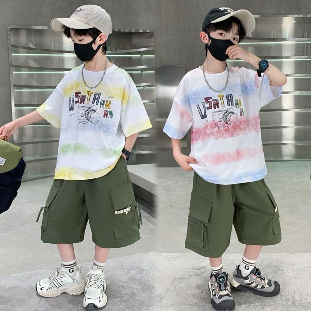 ชุดเด็ก เสื้อผ้าเด็กผู้ชาย แฟชั่นชุดเด็กผู้ชาย เซ็ท2ชิ้น เสื้อ+กางเกง 4-14ปี เสื้อผ้าเด็กโตชายML-878