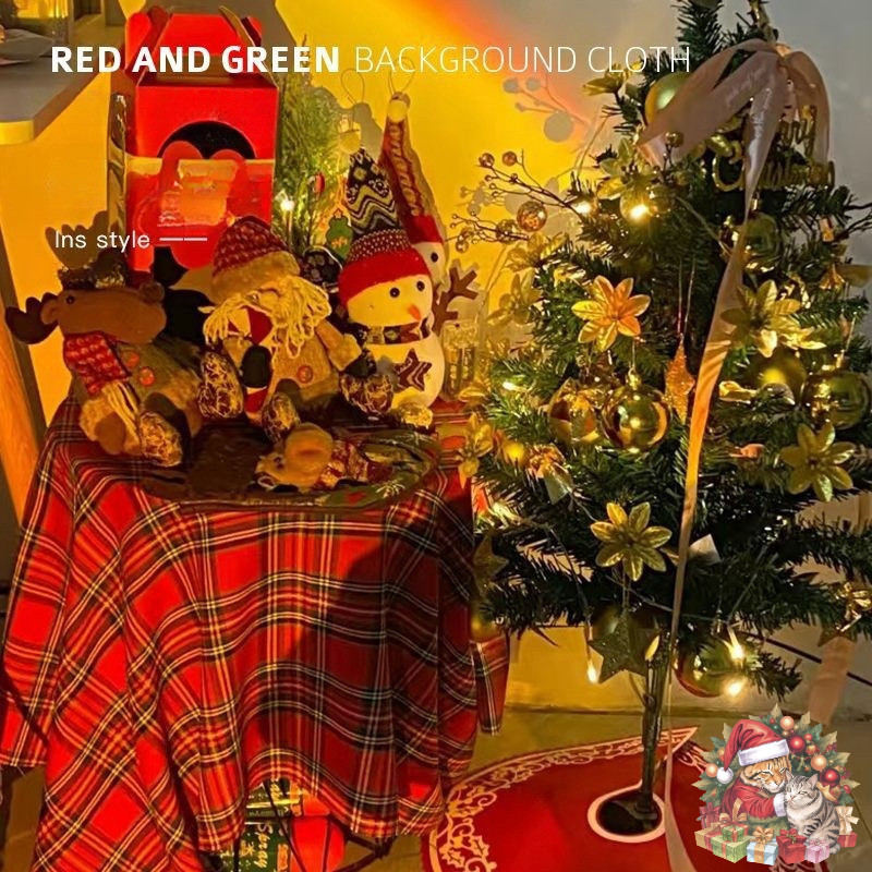 ผ้าปูโต๊ะสไตล์สก็อตรอบตกแต่งโต๊ะผ้าปูโต๊ะกันฝุ่นผ้าคลุมโต๊ะอาหารค่ําคริสต์มาสของตกแต่งบ้าน