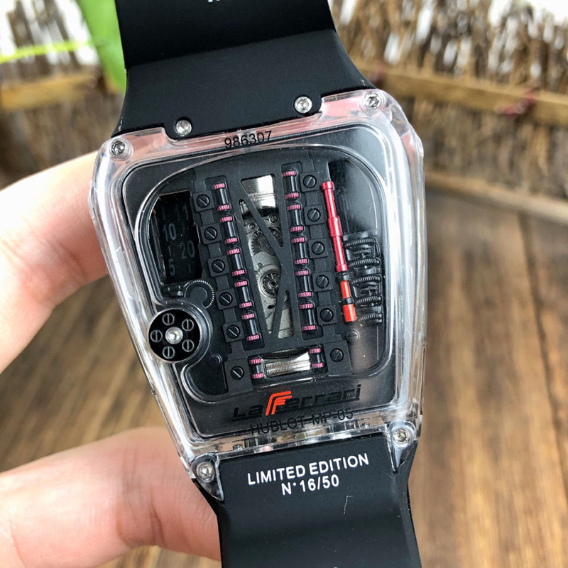 นาฬิกาเครื่องยนต์แท้ Bugatti 16-กระบอก Racing Engine Concept Skeleton Mechanical Watch กีฬานาฬิกาข้อ