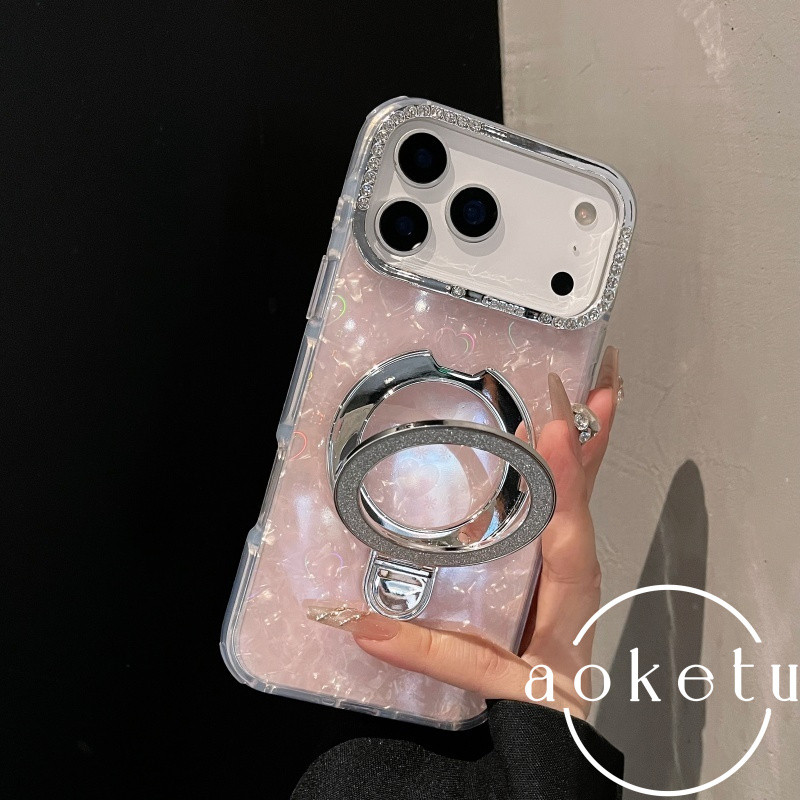 หรูหรารอบขอบเปลือกลาย พลอยเทียม วงเล็บเปลือกเหมาะสําหรับ 17โปรแม็กซ์/โทรศัพท์16 ฝาครอบป้องกันแม่เหล็ก 15มือโปร สร้างสรรค์ 14/13 รวมทุกอย่างฝาครอบป้องกันการตก