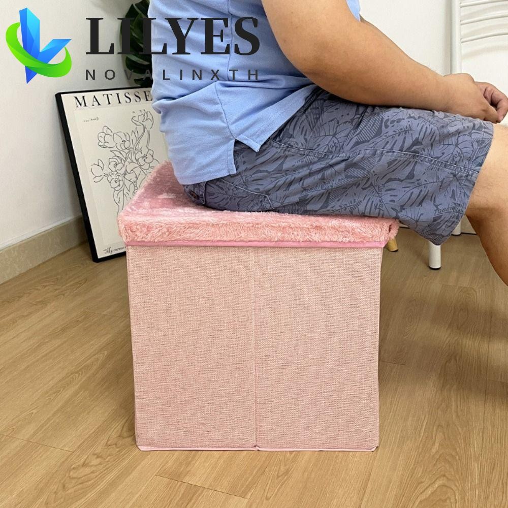 LILYES Storage Ottoman, Space Saving Velvet Material ที่นั่งพับได้ Ottoman, พับออกแบบสีทึบ Multi-Fun