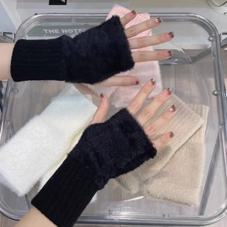 ถุงมือครึ่งนิ้วขนแกะขนมิงค์ สำหรับผู้หญิง นุ่มและอบอุ่นในฤดูหนาว