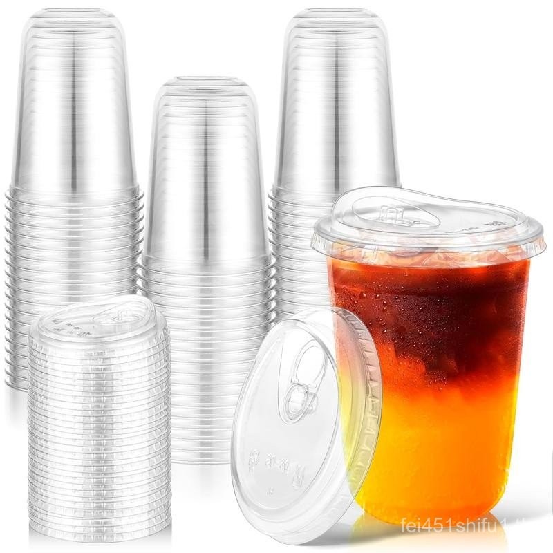 50 แพ็ค 12oz(354.84ML)/16oz(473.12ML) 2 ขนาดถ้วยกาแฟเย็นแบบใช้แล้วทิ้งพร้อมฝาปิดฟางถ้วยพลาสติกใสพร้อ
