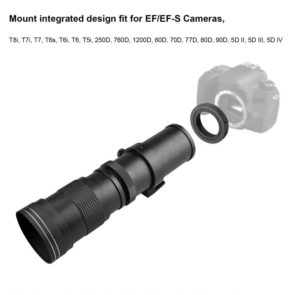 LocalCamera-th Andoer 420-800 มม. f/8.3 เลนส์ซูมเทเลโฟโต้แมนนวลสำหรับ Canon EOS Rebel SL2 T3 T3 T3I 