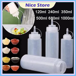 NICE ขวดซอสบีบขนาด ขวดบีบซอส ขวดใส่มายองเนส มีฝาปิด กันฝุ่น กันรั่ว สเกลใส ขวดปรุงรสพลาสติก กระปุกบีบปากแหลมพลาสติก