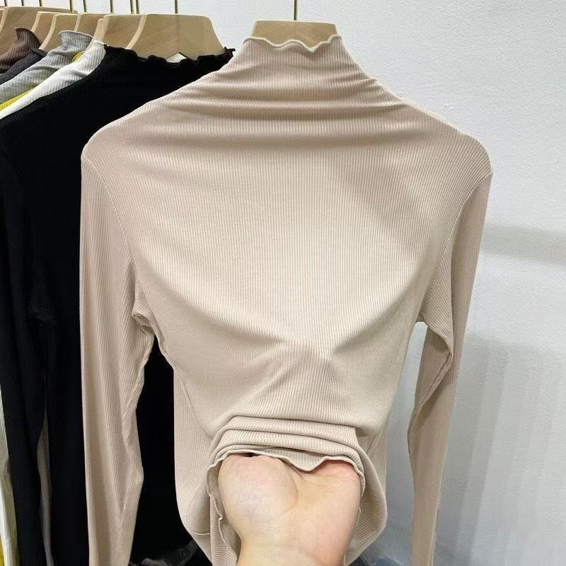เสื้อยืดแขนยาวผู้หญิงแฟชั่นคอสูงสวย สไตล์เกาหลีเน้นสวมใส่สบาย เนื้อผ้าดีไม่ขึ้นขน ใส่ชั้นในหรือมิกซ์แอนด์แมทช์กับเสื้อคล