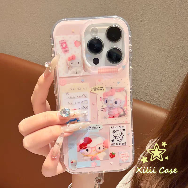 เคสไอโฟน 15 16 11 สำหรับ IPhone 16 13 15 11 14 12 Pro Max 15 16 14 Plus ดูเดิลกายด์ดาวโบว์เฮลโลคิตตี้น่ารักครอบคลุม IMD - รูปที่ 2