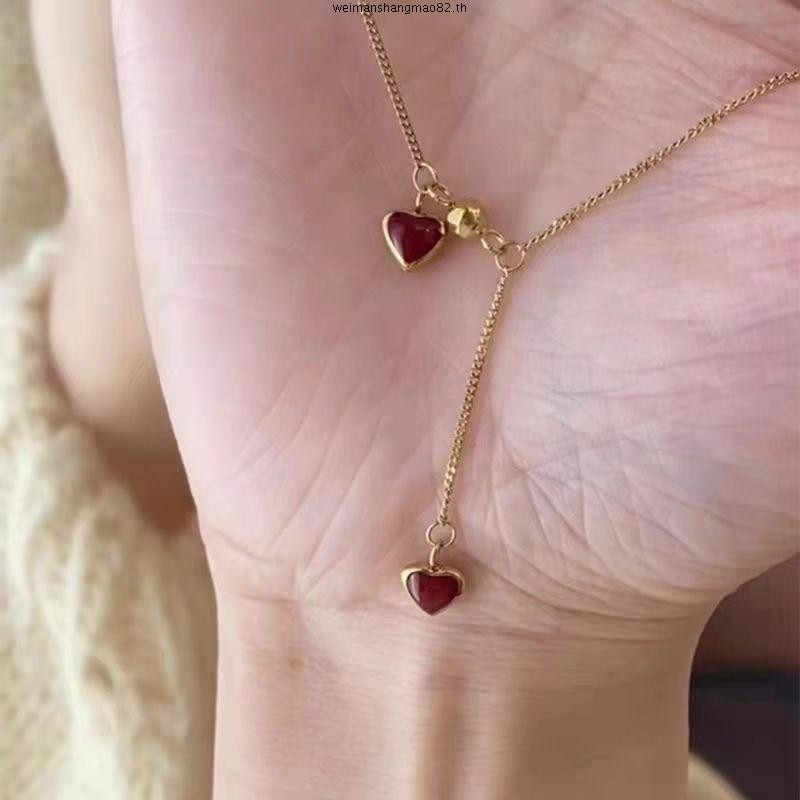 สร้อยคอโซ่จี้รูปหัวใจสีแดง • กันน้ําไม่เงา • สร้อยคอเหล็กไทเทเนียมสแตนเลส 316เค สําหรับของขวัญปาร์ตี