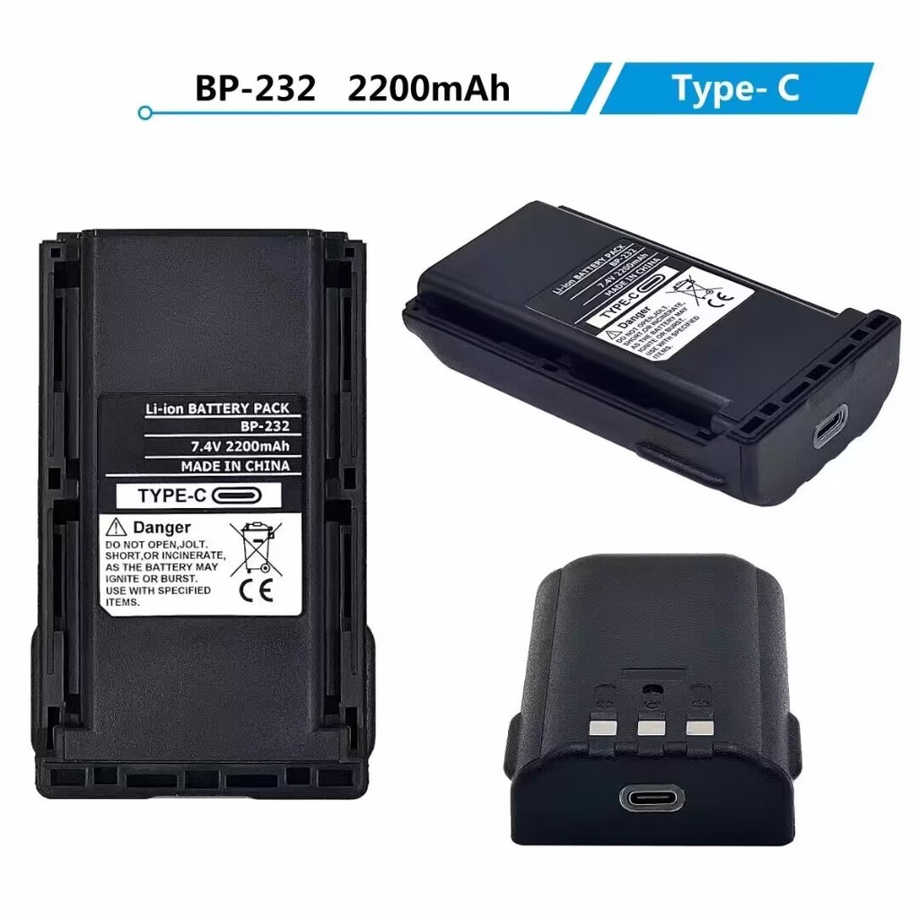 Walkie-Talkie-Talkie Talkie BP-232 แบตเตอรี่ลิเธียม 2200mAh IC-F16/F26/36FI/F43/F33 TYPE-C ชาร์จโดยต