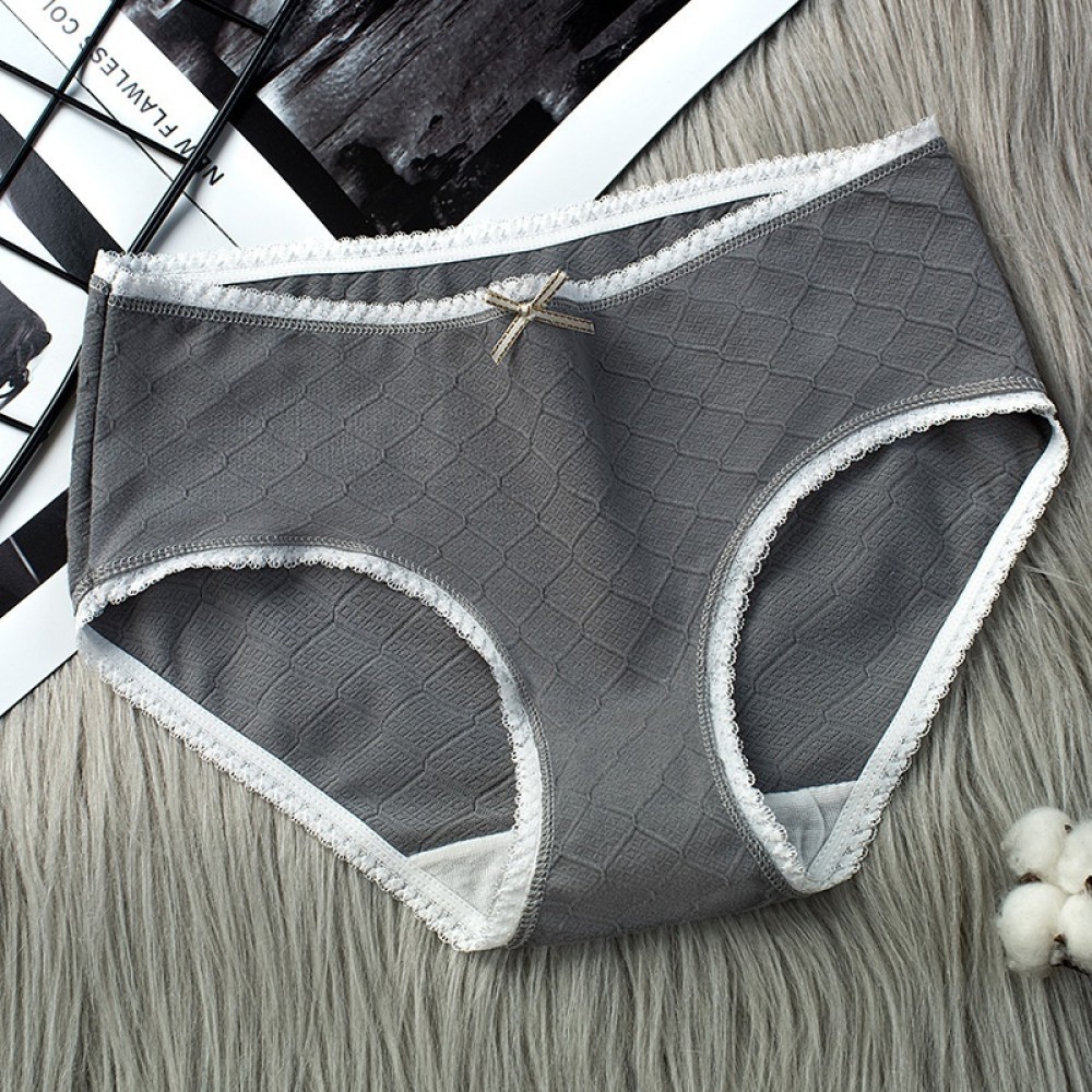 ใหม่ ผู้หญิงลูกไม้ jacquard กางเกงชั้นในเอวกลางผ้าฝ้ายระบายอากาศกางเกงด้านล่างกางเกงสบายสไตล์ญี่ปุ่น