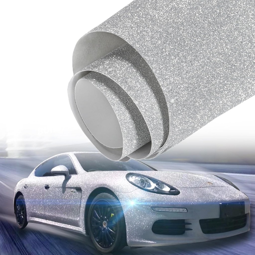 Sparkling Silver Car Vinyl Wrap Roll Glitter Diamond Silver Self กาวสติกเกอร์ไวนิล DIY ฟิล์มสําหรับต