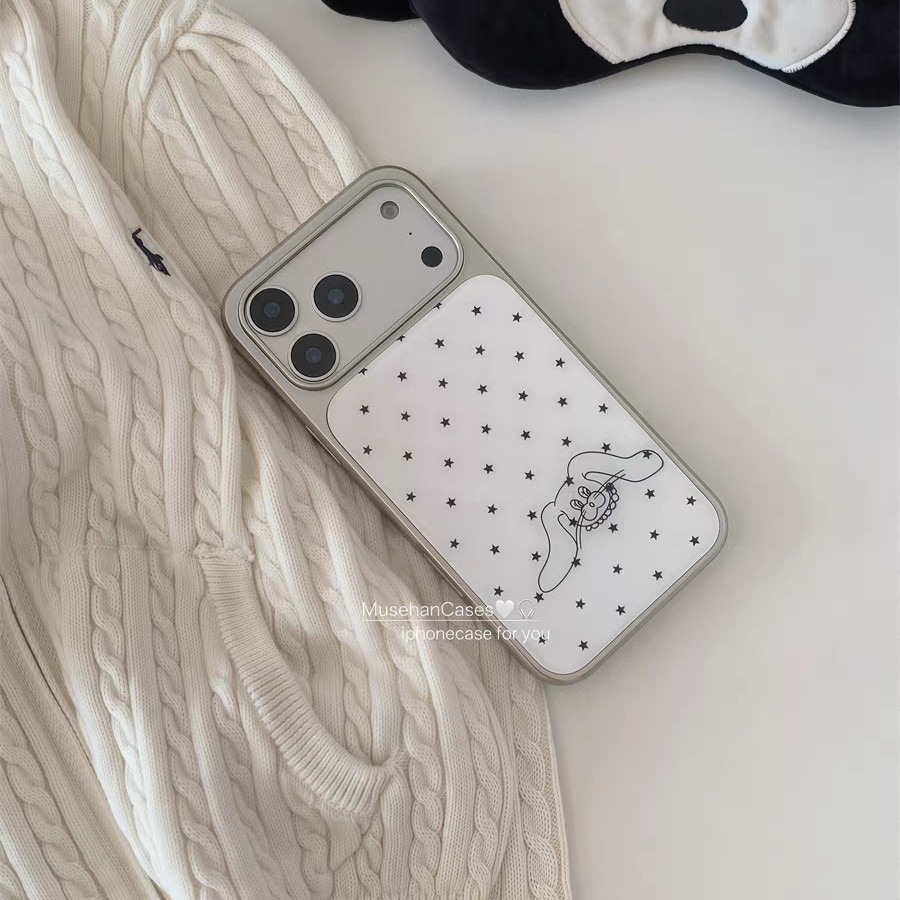 Retro Star องค์ประกอบสุนัขไฟฟ้าขอบเงินเหมาะสําหรับ Apple iPhone17promax เคสโทรศัพท์ 16proiPhone17Pro เคสป้องกัน