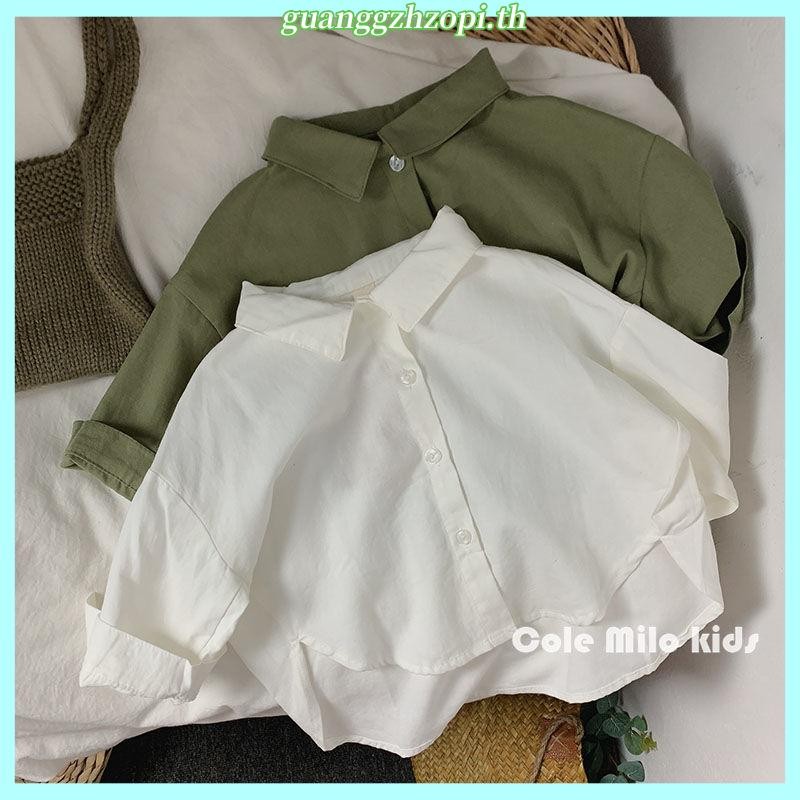 เสื้อเชิ้ต ผ้าฝ้าย และผ้าลินิน ทรงหลวม แฟชั่นฤดูใบไม้ผลิ และฤดูใบไม้ร่วง สไตล์เกาหลี สําหรับเด็กผู้ช