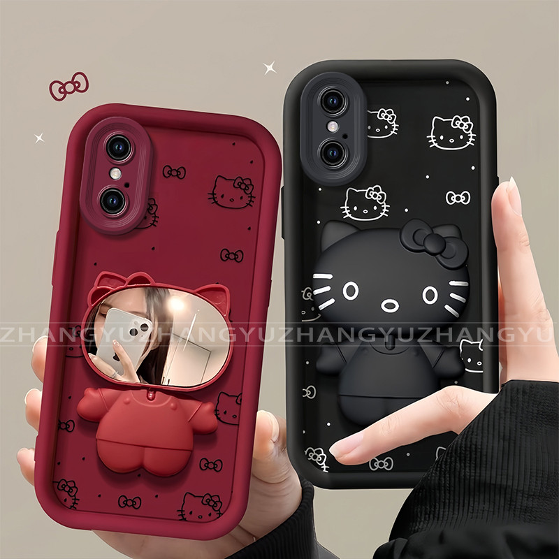 เหมาะสําหรับ iPhone X XS MAX XR 11 PRO MAX เคสโทรศัพท์ที่วางกระจกแต่งหน้าแมว anti drop ถุงลมนิรภัยซิลิโคน TPU นิ่ม 020