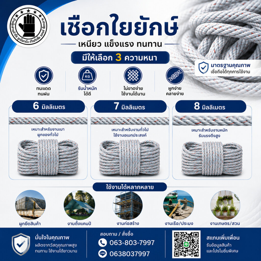 เชือกใยยักษ์ รหัสสินค้า Sumrope (จำนวน 1 ม้วน ) มีให้เลือก 3 ขนาด 6 7 8 มิล