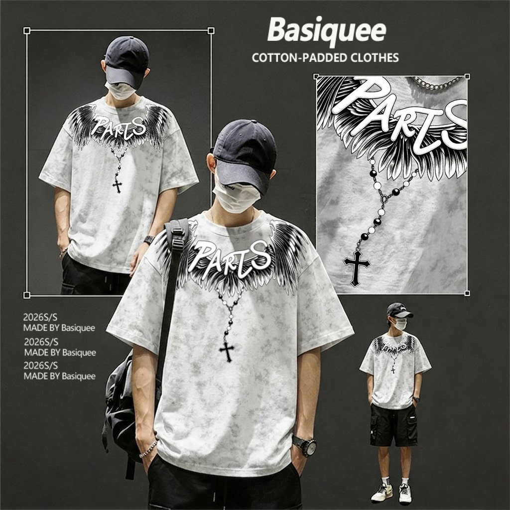 Basi💥เสื้อผู้ชาย เสื้อยืด oversize เสื้อฟอก วินเทจ สตรีท เกรดพรีเมียม เสื้อคอตตอน ไม่หดตัว ใส่สบาย  "PARLS"
