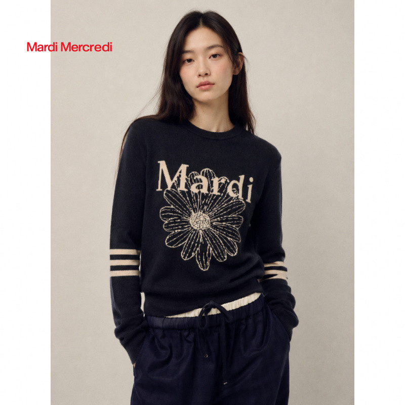 Mardi Mercredi 26ss เสื้อไหมพรมคอกลมเกาหลี 3 stripes แขนยาวหัวไหล่หลวม ผ้าหนา ฤดูใบไม้ร่วง-ฤดูหนาว รุ่นผู้ชายและผู้หญิง ของแท้ 100% พร้อมส่ง