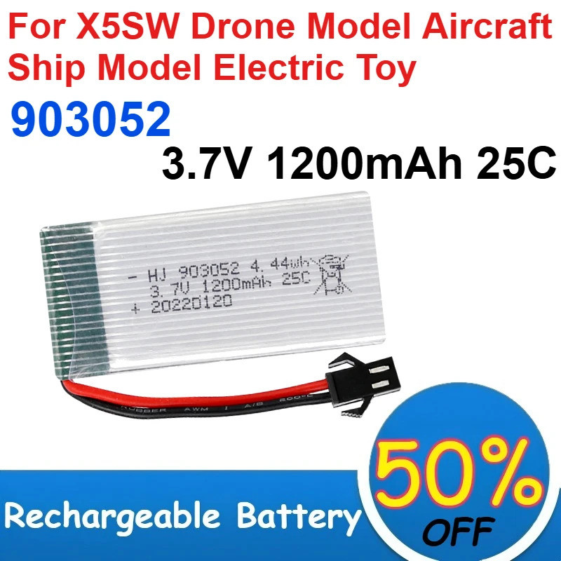 903052 3.7V แบตเตอรี่ Li-ion แบบชาร์จไฟได้ 1200mAh ความจุ 25C สําหรับ X5SW Drone รุ่นเครื่องบินเรือข