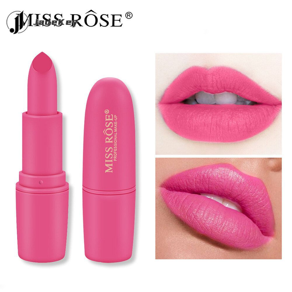 【สินค้าพร้อมส่ง】 ลิปสติก MISS ROSE สีชมพูบาร์บี้ เนื้อแมท กันน้ำ ติดทนนาน ไม่ทำให้ปากแห้ง เครื่องสำอางสำหรับผู้หญิง 【JadeKey】