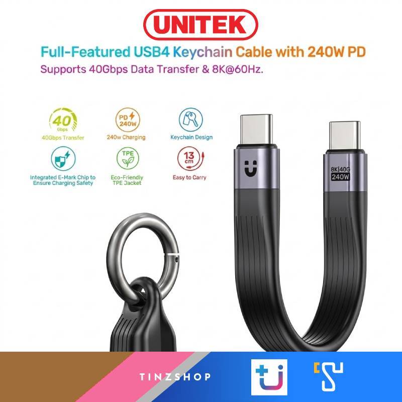 [Tinzshop] Unitek Full-Featured USB4 Keychain Cable with 240W PD สายชาร์จ USB4 พวงกุญแจ พลังชาร์จ 240W ความเร็ว 40Gbps
