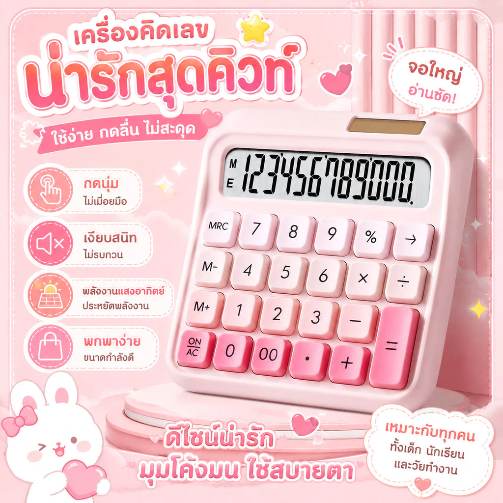 ❤เครื่องคิดเลข 12 บิต สไตล์การไล่ระดับสี การจับคู่สีโดปามีน คีย์บอร์ดเชิงกลทรงสี่เหลี่ยม