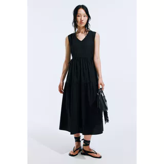 H&M(เอชแอนด์เอ็ม) เดรสผ้าฝ้ายดีไซน์เชือกผูกเอว ผู้หญิง 1345367_1