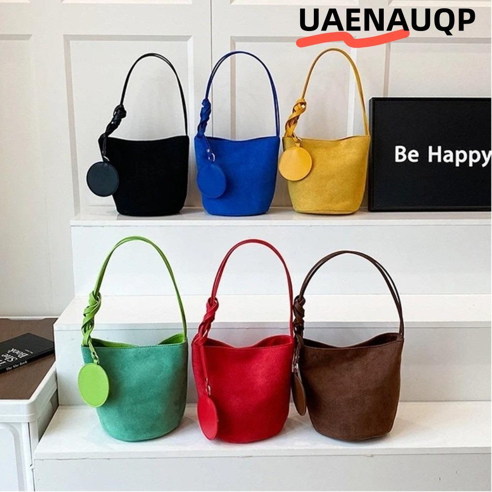 UAENAUQP Suede Bucket Bags, Buckle Large Capacity Underarm Bag, Fashion Solid Color Tote Bag Women