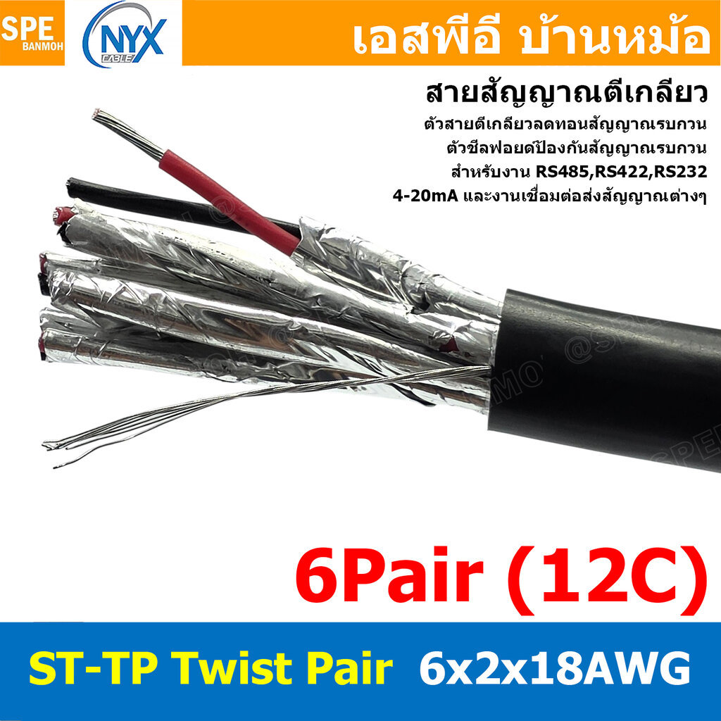 [ 1 เมตร ] ST-TP 6x2x18AWG 6Pair 12C สายมัลติคอร์ ทวิสแพร์ สายตีเกลียว RS485 RS232 ใช้งานภายนอก PE J