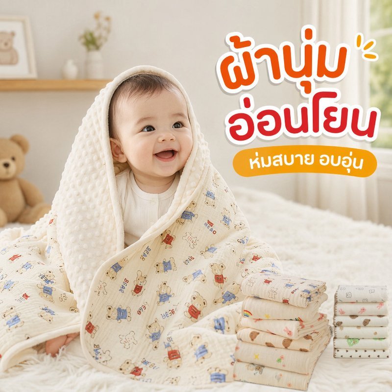 ผ้าห่มทารก ผ้าห่มเด็กแรกเกิด ผ้าห่มขนปุย 3D ผ้าฝ้ายนุ่ม 2 หน้า ขนาด 110 110 ผิวบอบบาง ทุกฤดู