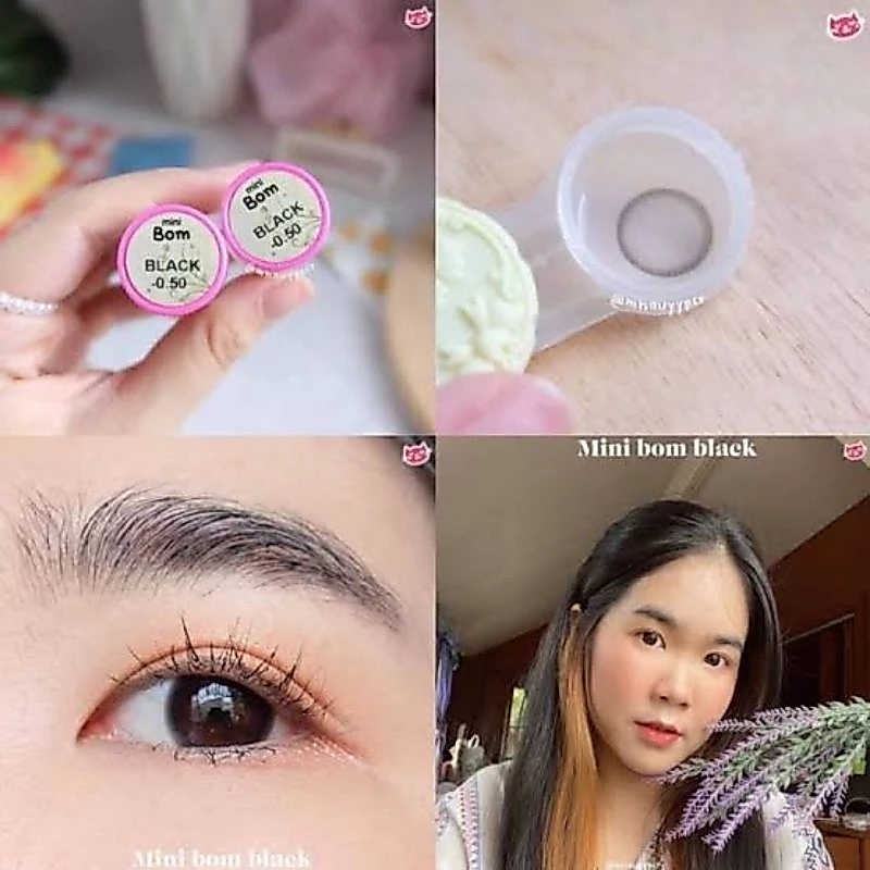 💖 Kitty kawaii ๑ สีดำ black mini Bom สายตา -00 ถึง -1000 Contactlens บิ๊กอาย คอนแทคเลนส์ ราคาถูก แถมตลับฟรี.