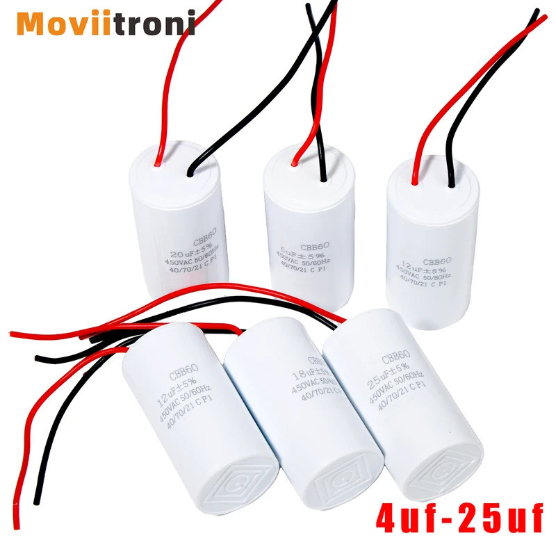 CBB60 Motor Run ตัวเก็บประจุเริ่มต้นสําหรับสตาร์ทเครื่องปรับอากาศคอมเพรสเซอร์เครื่องปั๊มลม 4uf-25uf
