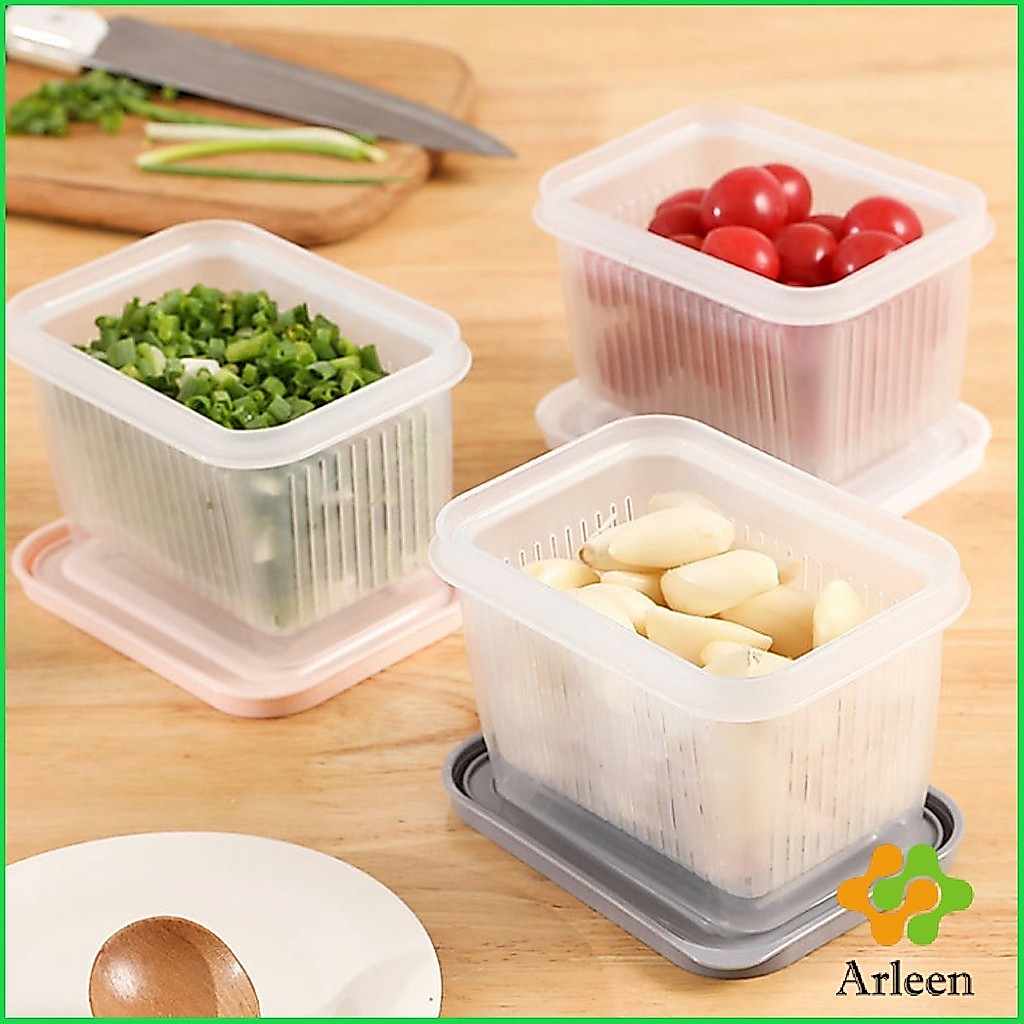 Arleen กล่องเหลี่ยม "เล็ก" มีช่องระบายน้ำ สองชั้นกล่องเก็บของสด Double drain box